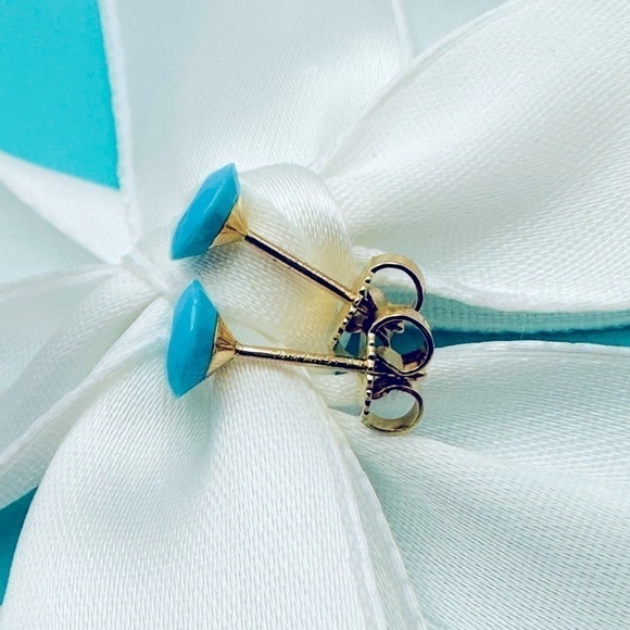 Tiffany & Co. 18k Gold Turquoise One Carat Faceted Earrings with Packaging - Picture 5 of 12